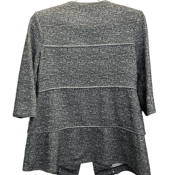 Cabi Topper Jacket M Open Front Tiered Knit Gray Black Office Casual Classic